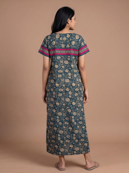 Women_blue_floral_nightgown_nighty_maternity_maternity_ back