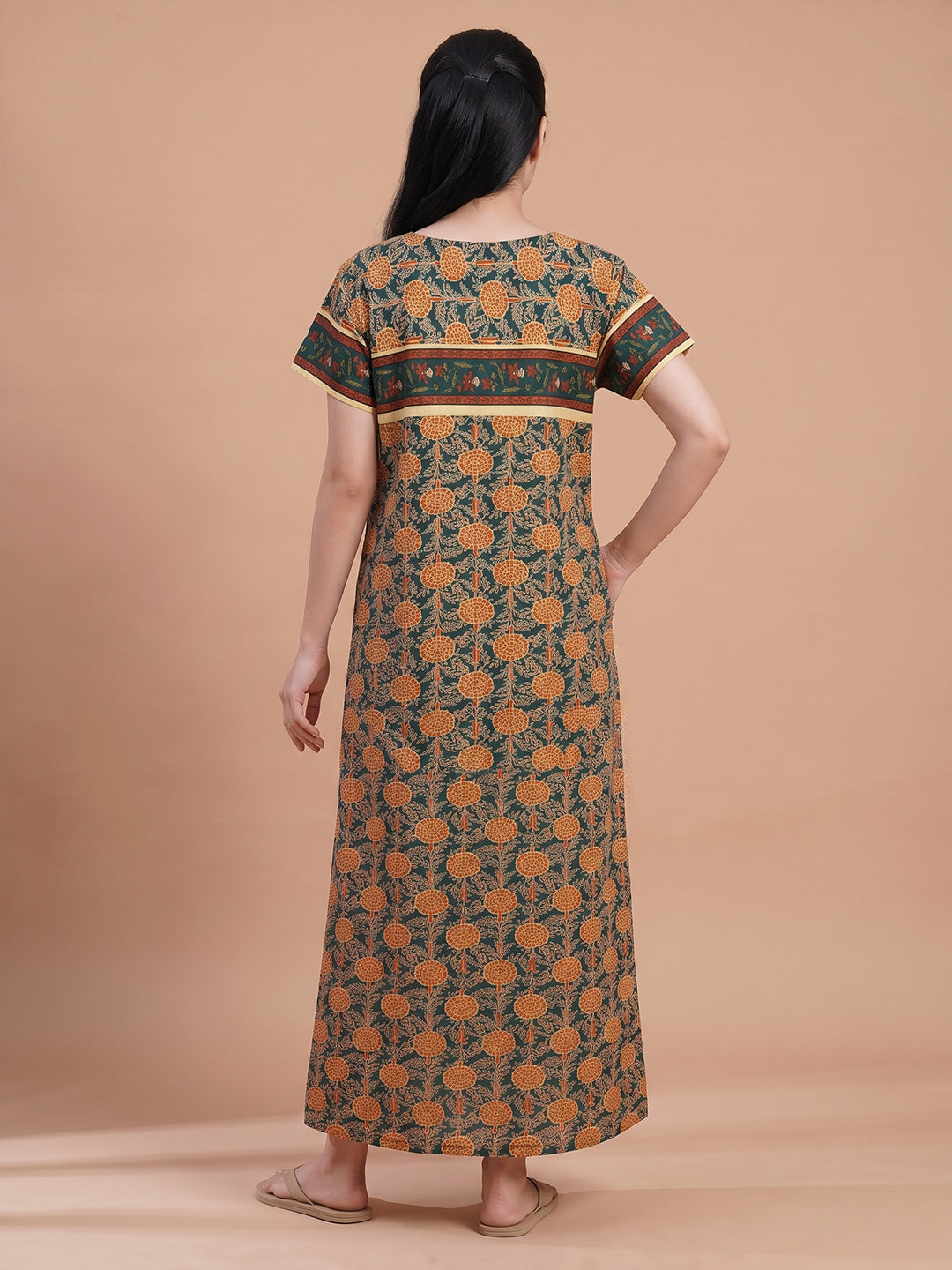 Women_blue_orange floral_nightgown_nighty_maternity back