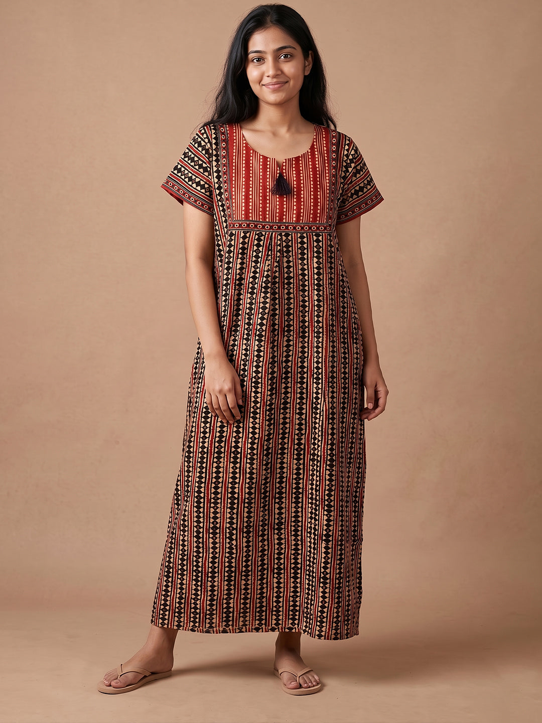 Women red black stripes nightgown nighty maternity 