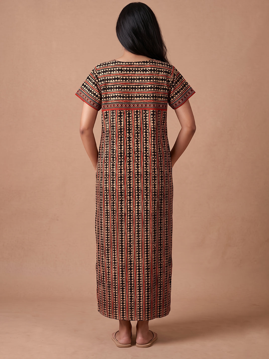 Women red black stripes nightgown nighty maternity 