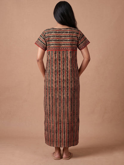 Women red black stripes nightgown nighty maternity 