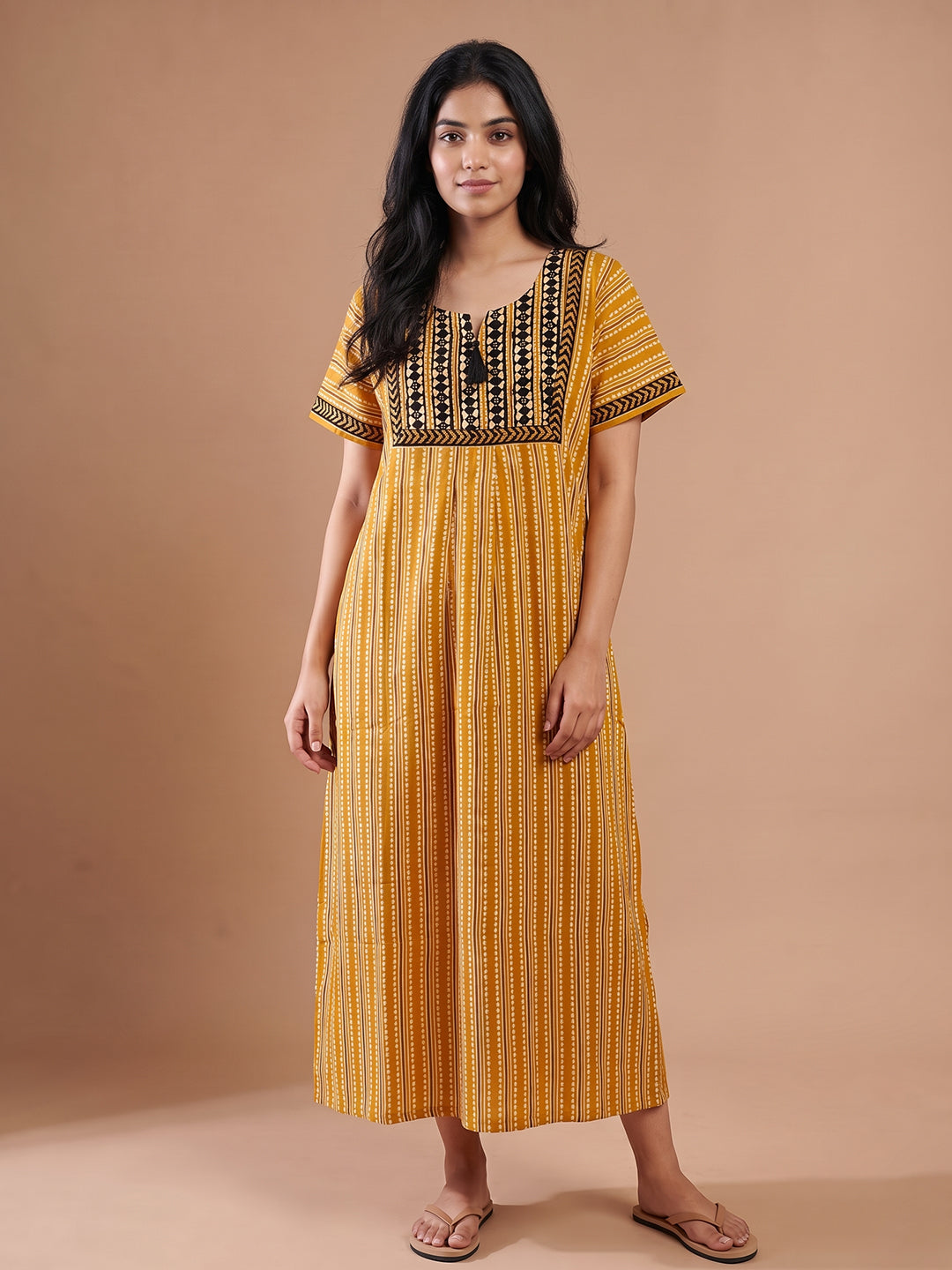 Women yellow stripes nightgown nighty maternity 