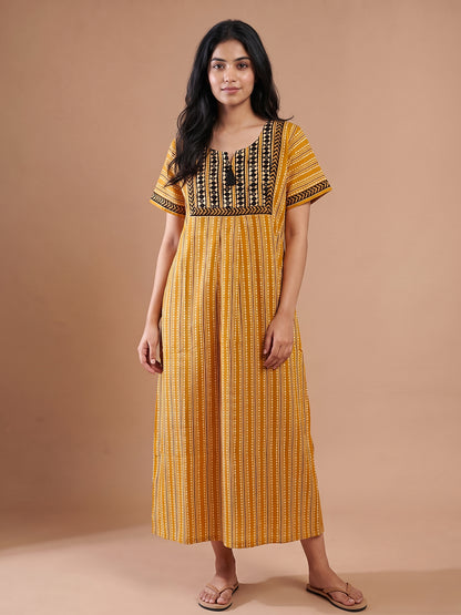 Women yellow stripes nightgown nighty maternity 