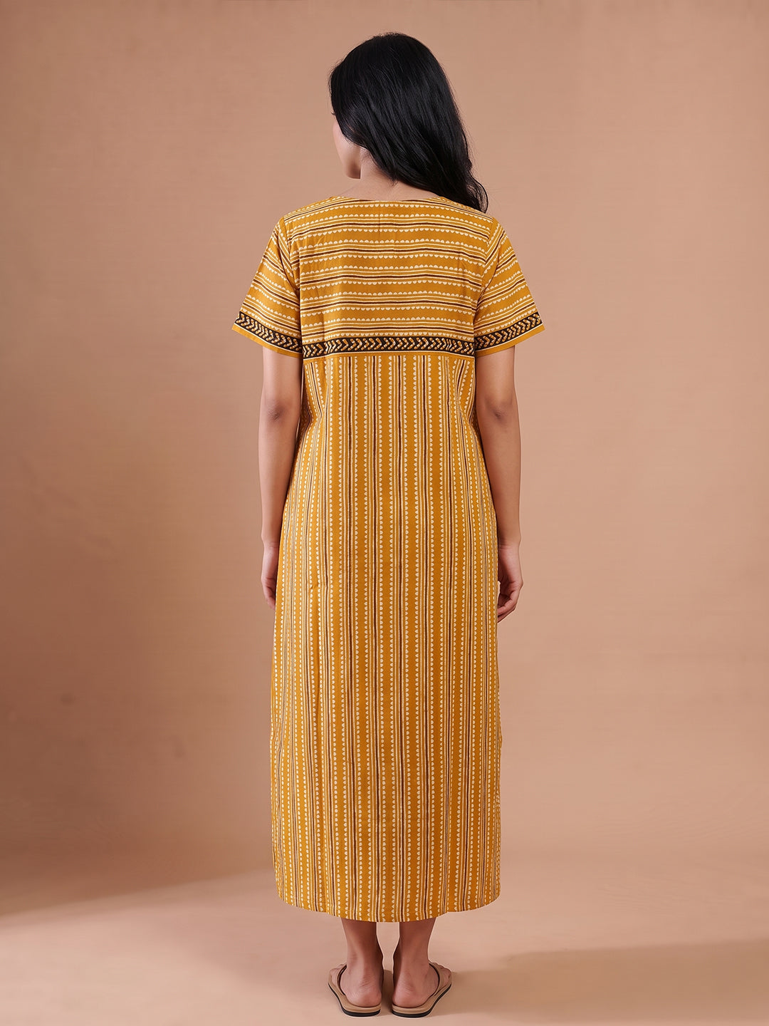 Women yellow stripes nightgown nighty maternity 