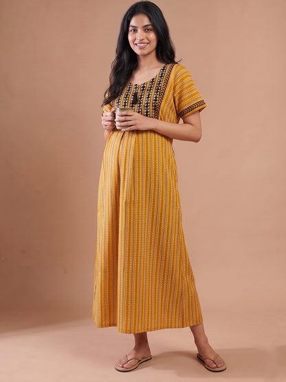 Women yellow stripes nightgown nighty maternity 