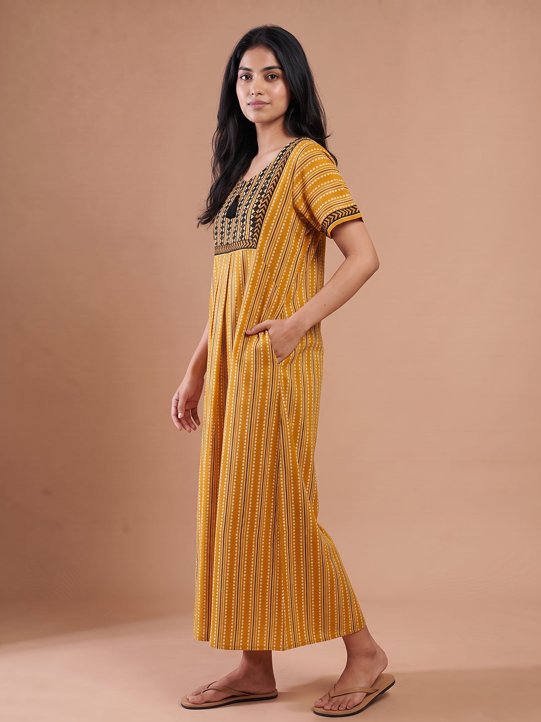Women yellow stripes nightgown nighty maternity 